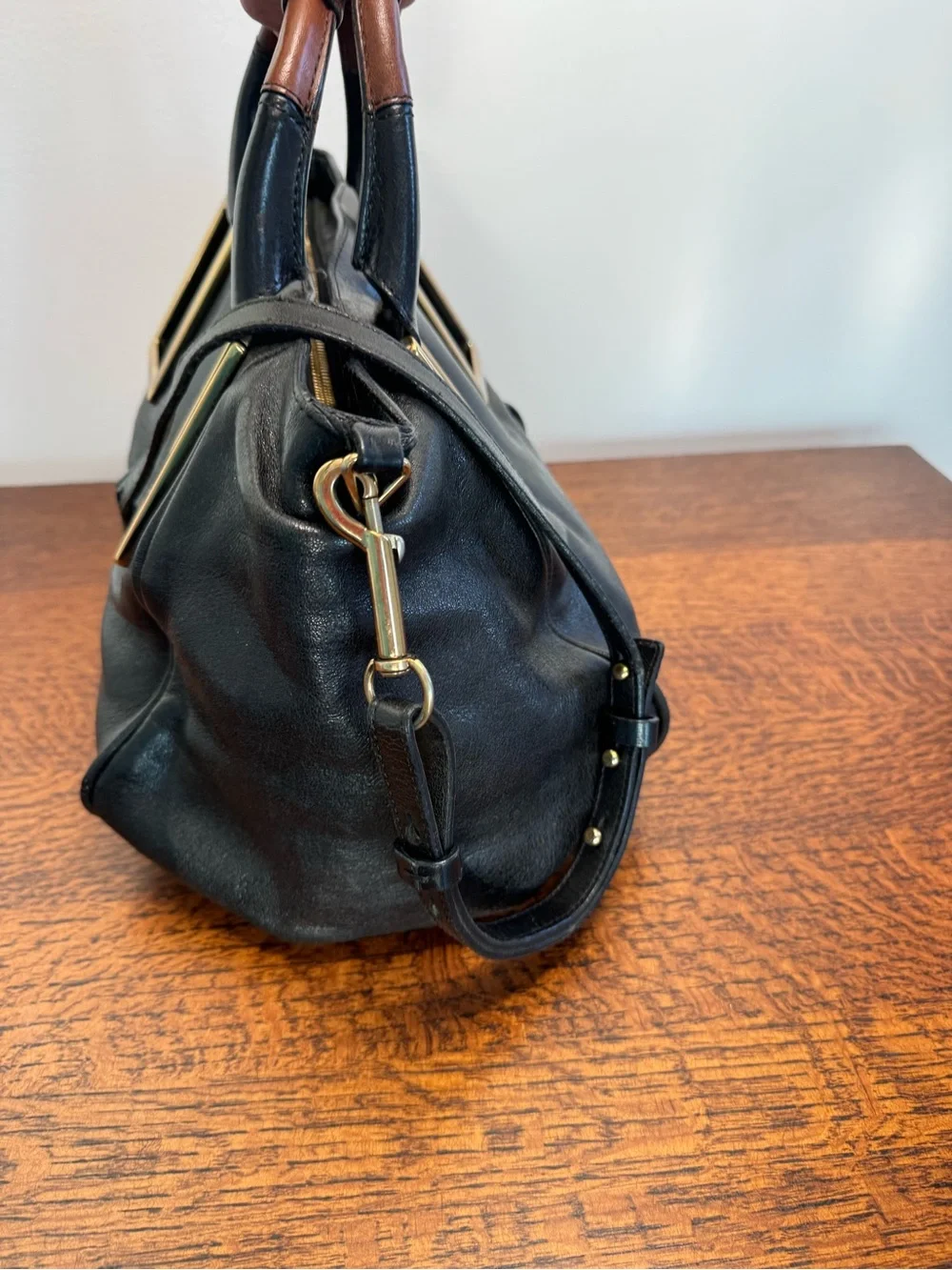 Chloé Vintage Ethel Black Leather Satchel/Crossbody with Gold Hardware with COA